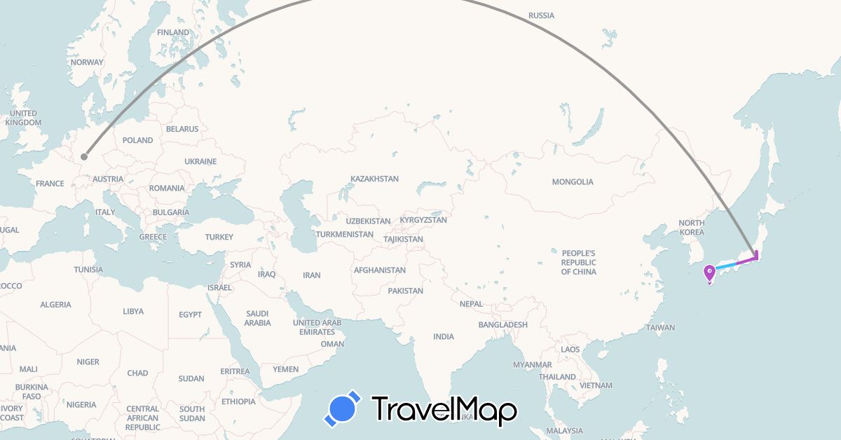 TravelMap itinerary: driving, plane, train, boat in Germany, Japan (Asia, Europe)